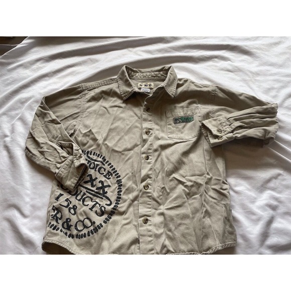 Vintage Gymboree Tan Collared Button Down Pocket Shirt Kids XL 8 - 10 - Picture 6 of 9